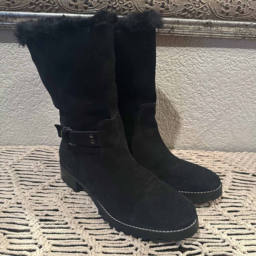 Talbots Black Suede Tish Lined Winter Boots